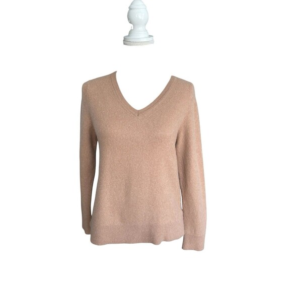 Quince 100% Mongolian Cashmere V-Neck Sweater Women's ~M/L Camel Minimalist - Picture 2 of 15